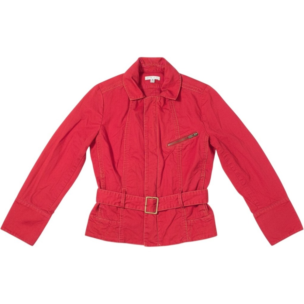 Cabi Utility Jacket Womens Size M Red Excellent Belted Military Twill Zip Front